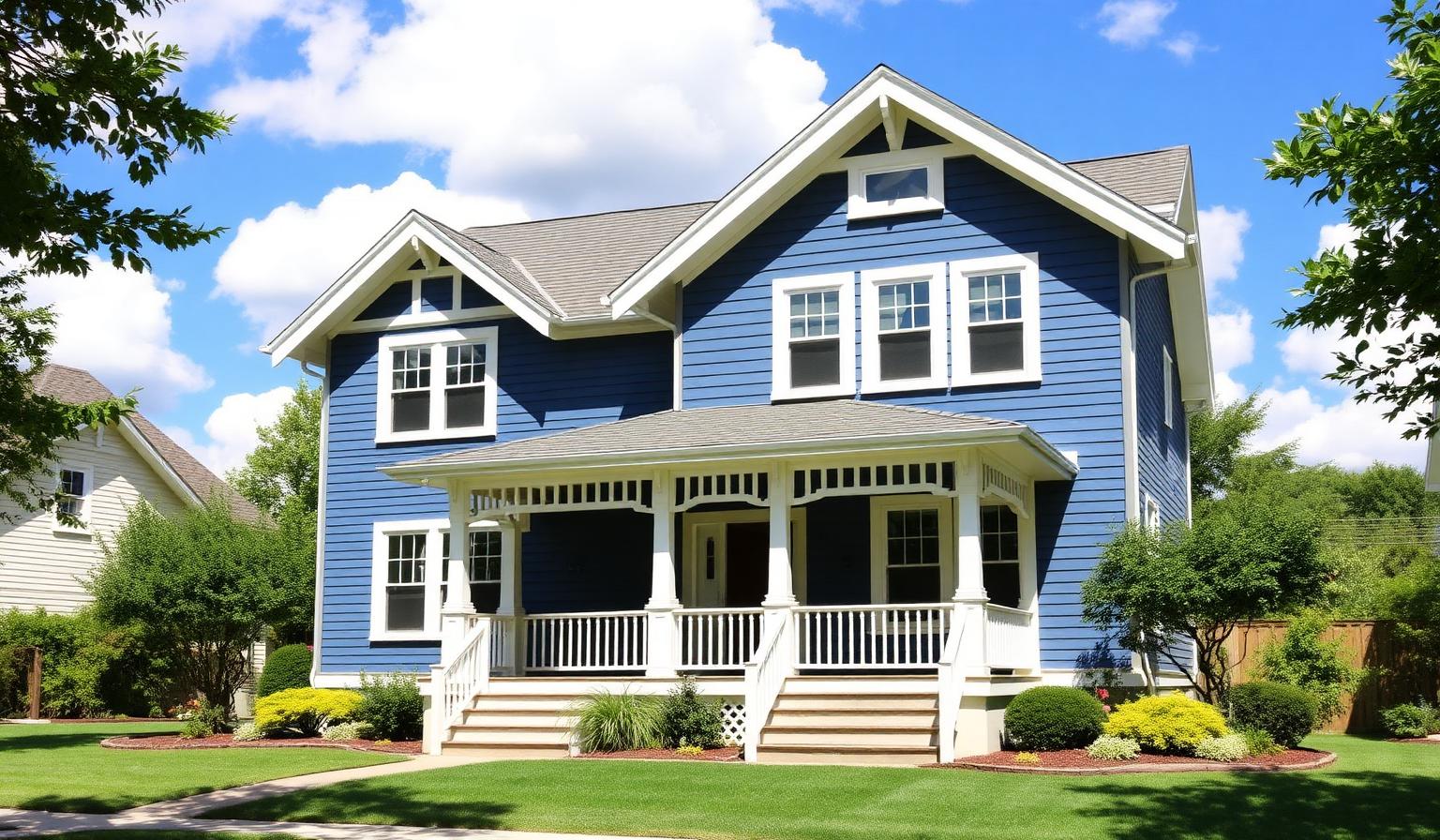 A blue craftsman home with a welcoming front porch